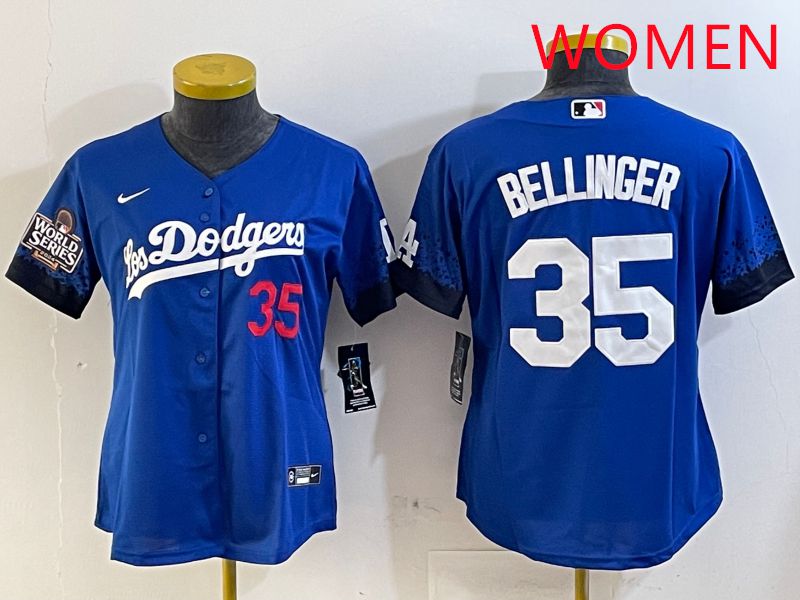 Women Los Angeles Dodgers 35 Bellinger Blue City Edition 2025 Nike MLB Jersey style 3